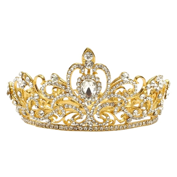 DESIGNICE Shiny Rhinestone Crystal Round Crown Bridal Wedding Tiaras and Pageant Crowns for Women,Gold Crown,Gold Tiara