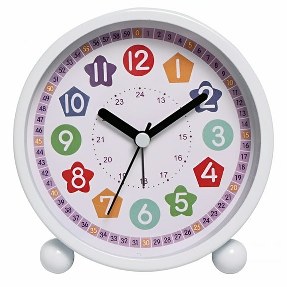 DESIGNICE Silent Analog Alarm Clock for Kids - Colorful Educational Clock with Night Light,No Ticking,Easy-To-Use Buttons,Battery-Powered,Ideal Gift for Boys & Girls
