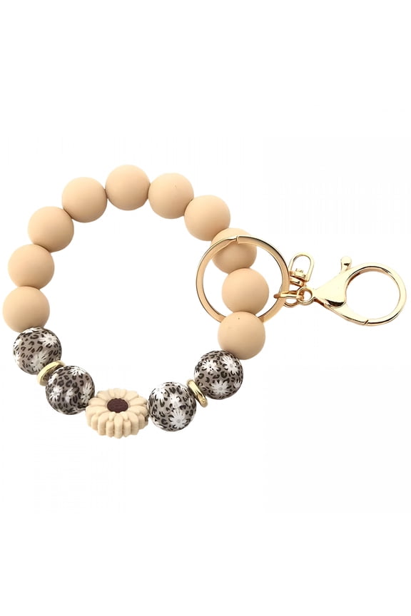 Silicone Beaded Keychain Wristlet Key Ring Bracelet Cute Car Key Chain Holder for Women Girls Beaded Wristlet Keychain