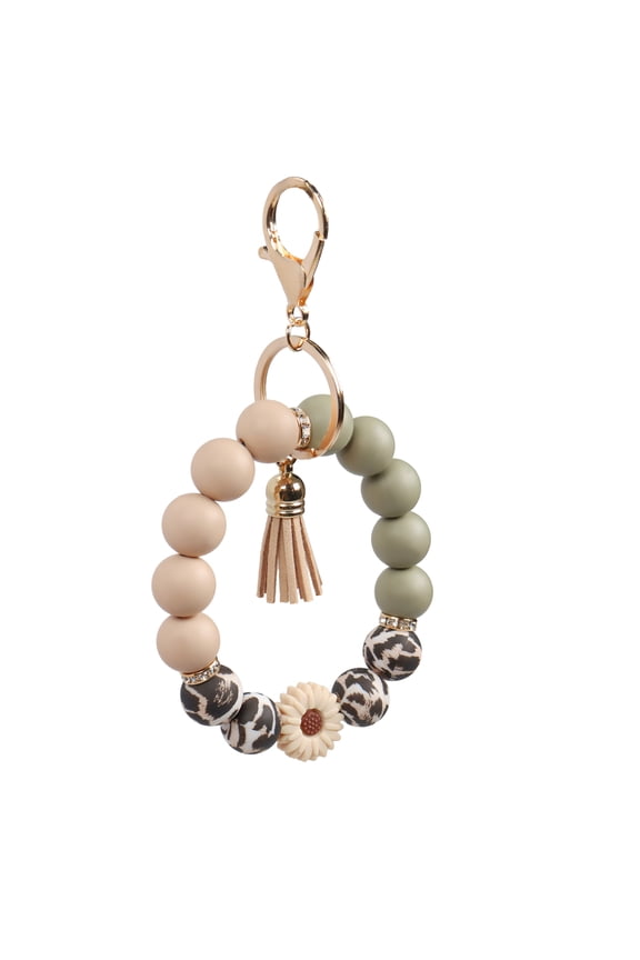 Silicone Beaded Keychain Wristlet Key Ring Bracelet Cute Car Key Chain Holder for Women Girls (Daisy)