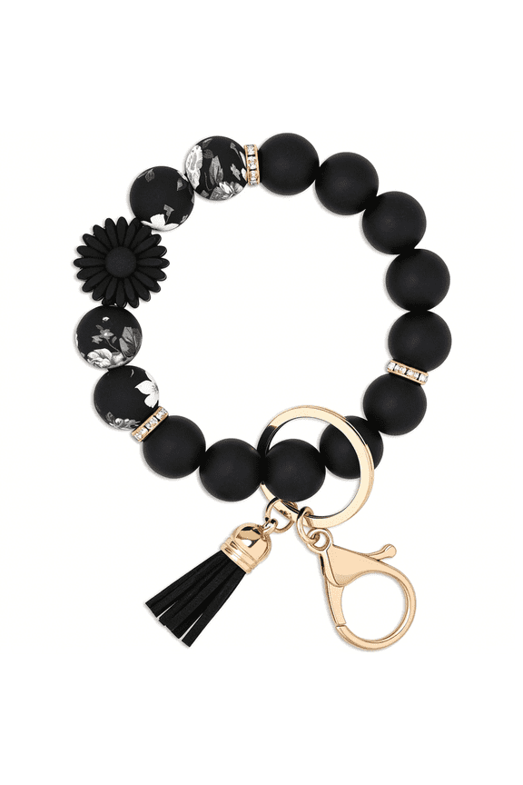 Silicone Beaded Keychain Wristlet Key Ring Bracelet Cute Car Key Chain Holder for Women Girls keychain black girl