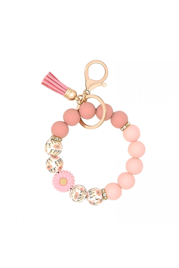 Silicone Beaded Keychain Wristlet Key Ring Bracelet Cute Car Key Chain Holder for Women Girls