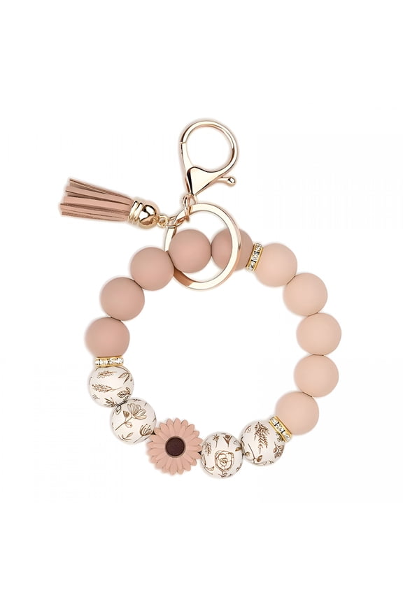 Silicone Beaded Keychain Wristlet Key Ring Bracelet Cute Car Key Chain Holder for Women Girls