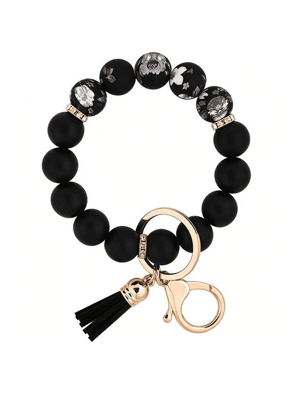 Silicone Beaded Keychain Wristlet Key Ring Bracelet Cute Car Key Chain Holder for Women Girls