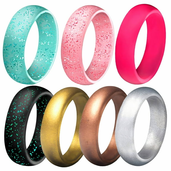 DESIGNICE Silicone Ring,Shimmering Glitter Rings for Women,Soft Flexible Silicone Men's Wedding Band,Fade-Resistant Silicone Wedding Bands for Women,8