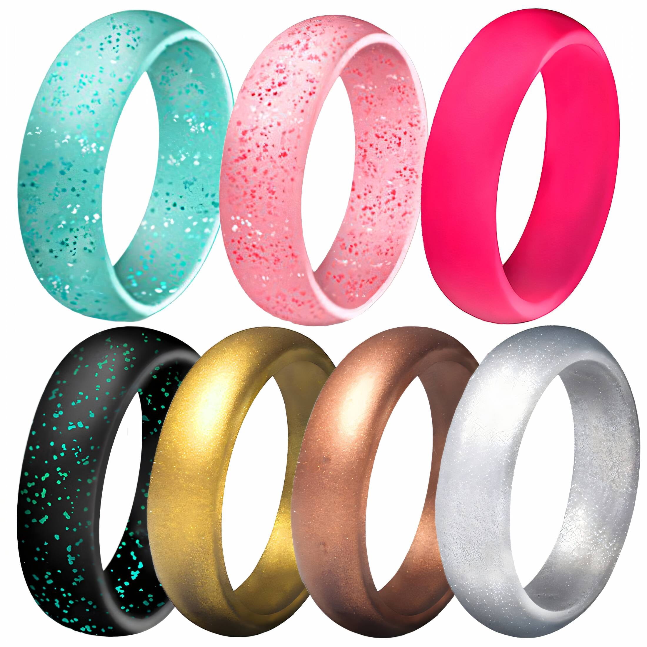 DESIGNICE Silicone Ring,Shimmering Glitter Rings for Women,Soft ...