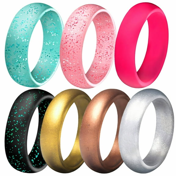DESIGNICE Silicone Ring,Sparkling Glitter Design Rings for Women for Eye-Catching Style,Comfortable Soft Silicone Men's Wedding Band,Hypoallergenic Silicone Wedding Bands for Women,7