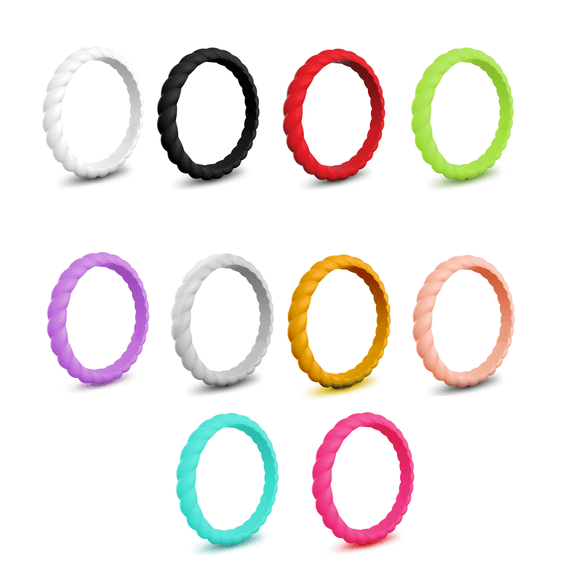 DESIGNICE Silicone Ring,Twisted Braid Design Rings for Women,Soft Flexible Men's Silicone Wedding Band,Hypoallergenic Silicone Wedding Bands for Women for Sensitive Skin,4