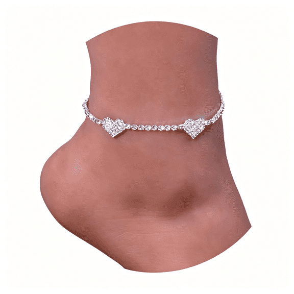 DESIGNICE Silver Ankle Bracelets for Women, Adjustable Rhinestone Pendant Tennis Anklet, Butterfly Heart Infinite Diamond Summer Beach Foot Chain Jewelry Gifts