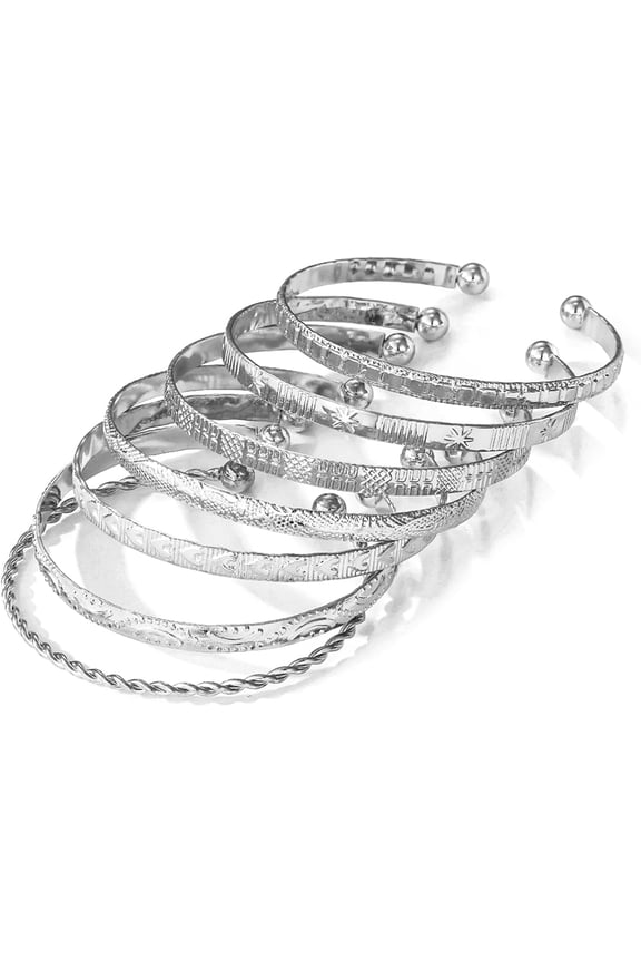 Silver Bangle Bracelet For Women 14k Plated Multi Layer Cuff Bracelets Set Trendy Boho Textured Punk Chunky Cable Smooth Bangles Elegance Stack Minimalist Jewelry Gift