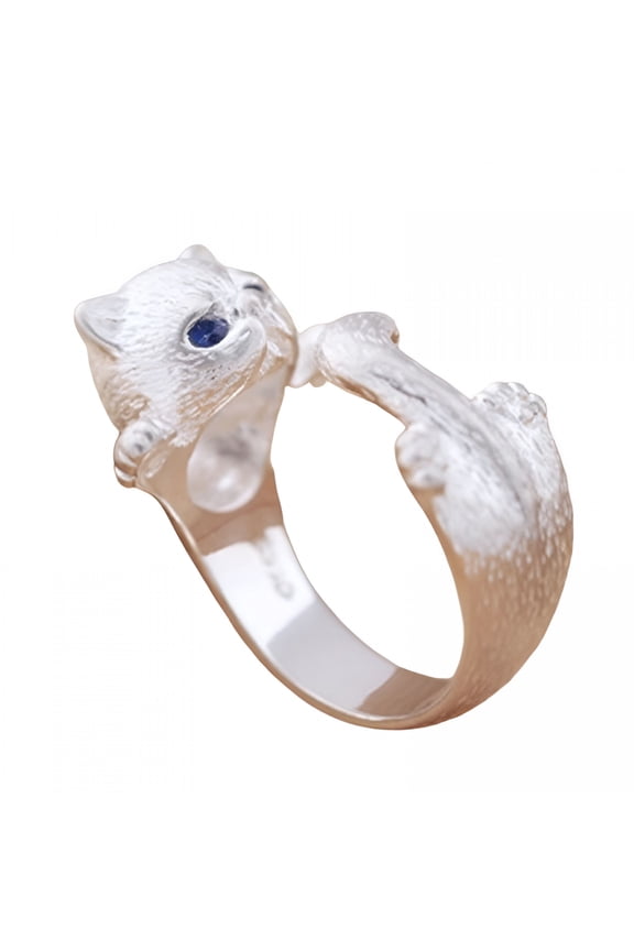 Silver Cat Animal Rings for Women 925 Sterling Silver Kitty Adjustment Rings Jewelry Mother'S Day Gifts for Her Animal Jewelry Cat Ring for Women
