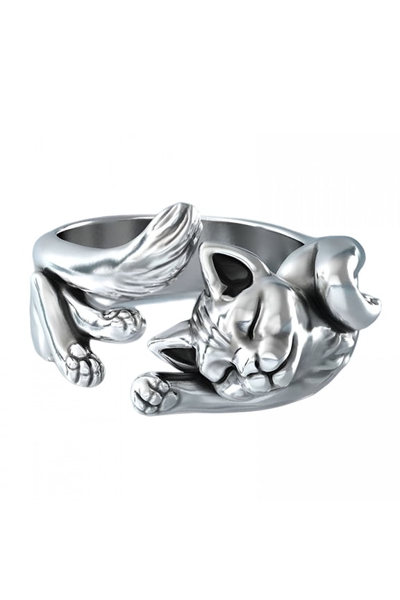 Silver Cat Animal Rings for Women 925 Sterling Silver Kitty Adjustment Rings Jewelry MotherS Day Gifts for Her Animal Jewelry Cat Ring for Women