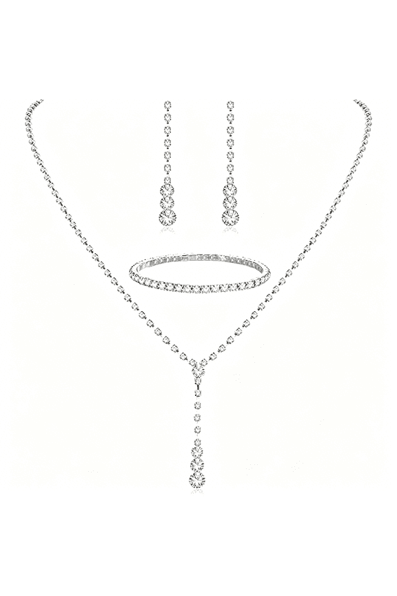Silver Crystal Bridal Jewelry Set,Teardrop Dangle Earrings Rhinestone Necklace Bracelet for Bride Bridesmaid Crystal Bridal Wedding Party Jewelry Sets