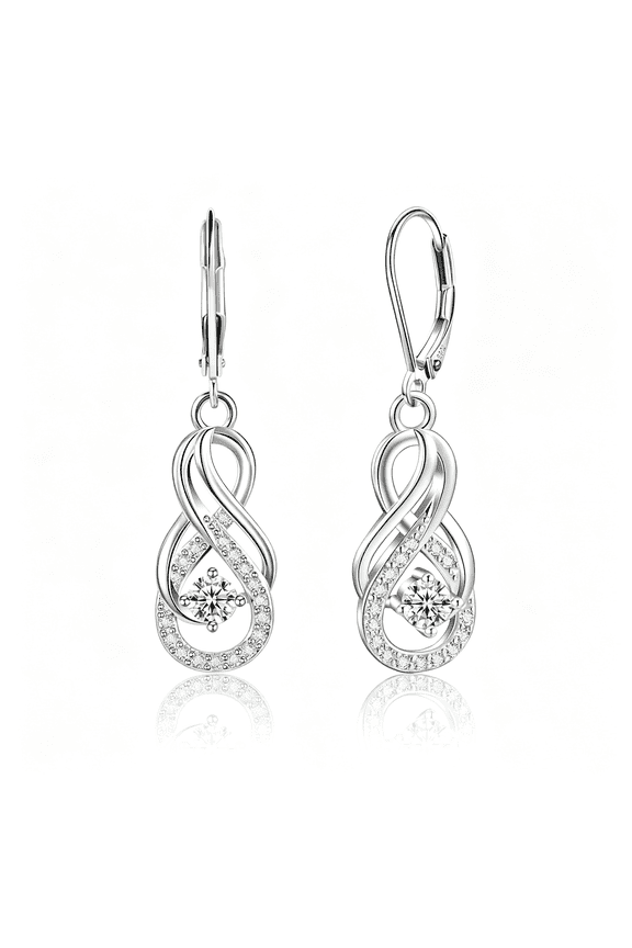 Silver Dangle Earrings for Women Trendy Hypoallergenic Leverback Silver Drop Earrings with Cubic Zirconia Double Twisted Infinity Heart Ball Charm Dangle Drop Earring Jewelry