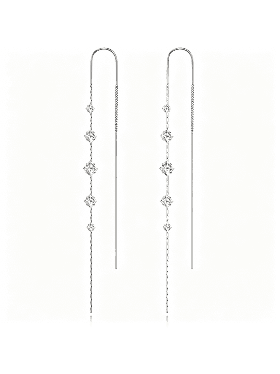 Silver Dangle Earrings for Women Long Silver Earrings Sparkly Dangle Drop Cubic Zirconia Jewelry for Gifts