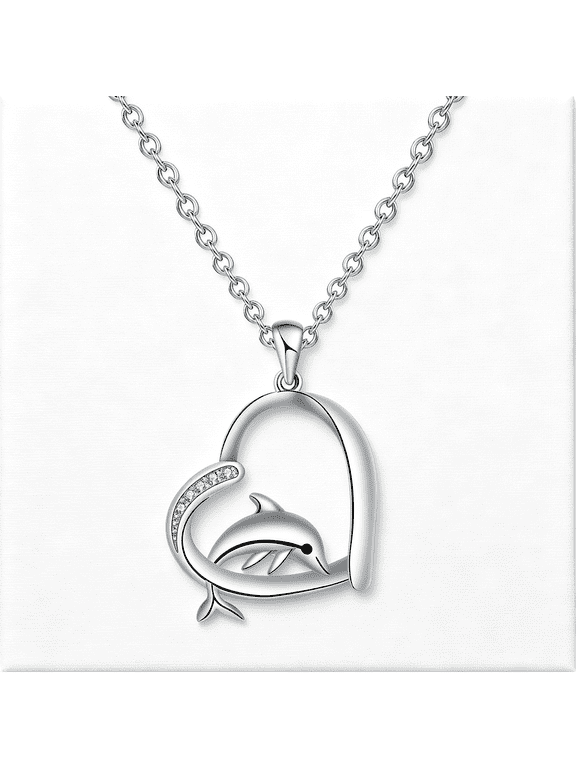 Silver Dolphin Necklace for Women,Ocean Inspired Beach Nautical Marine Life Pendant Necklace,Ocean Lover Jewelry Gifts,Birthday Anniversary Christmas Gift for Her Mom Wife Girlfriend Sister