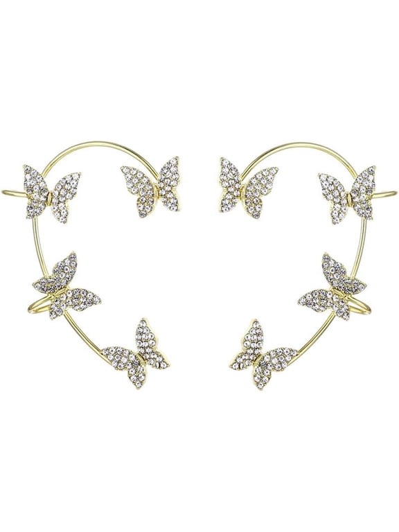 Silver Gold Butterfly Earrings for Women Butterfly Ear Cuff Wrap Crawler Earrings Right Left No Piercing Ear Clip