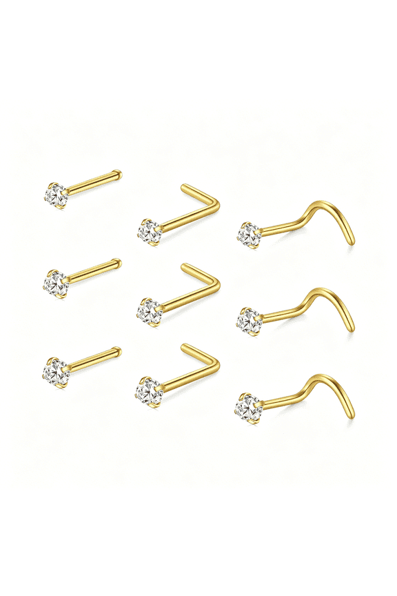 Silver Gold Nose Studs 18/20/22G Titanium Threadless Nose Ring Screw Corkscrew Nostril Piercing Jewelry for Women Men 16G Flat Back Tragus Helix Cartilage Earring Stud 6/8Mm Labret Jewelry