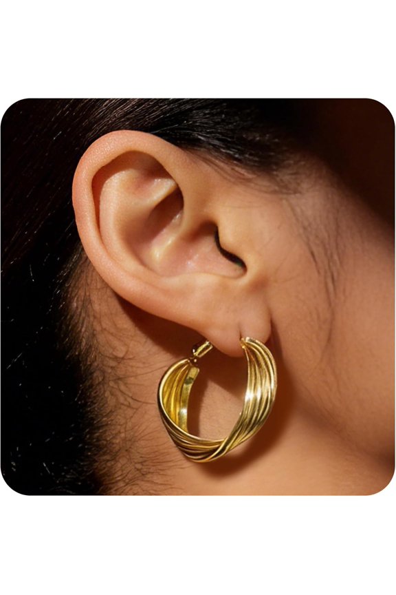Silver Hoop Earrings for Women, Chunky Statement Hypoallergenic Earrings, Jewelry Gifts for Friend