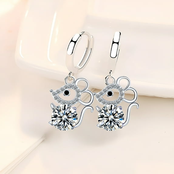 DESIGNICE Silver Mouse Drop Dangle Earrings for Women, Elegant Hypoallergenic Zirconia Earrings Jewelry Birthday Valentine's Day Gifts for Women