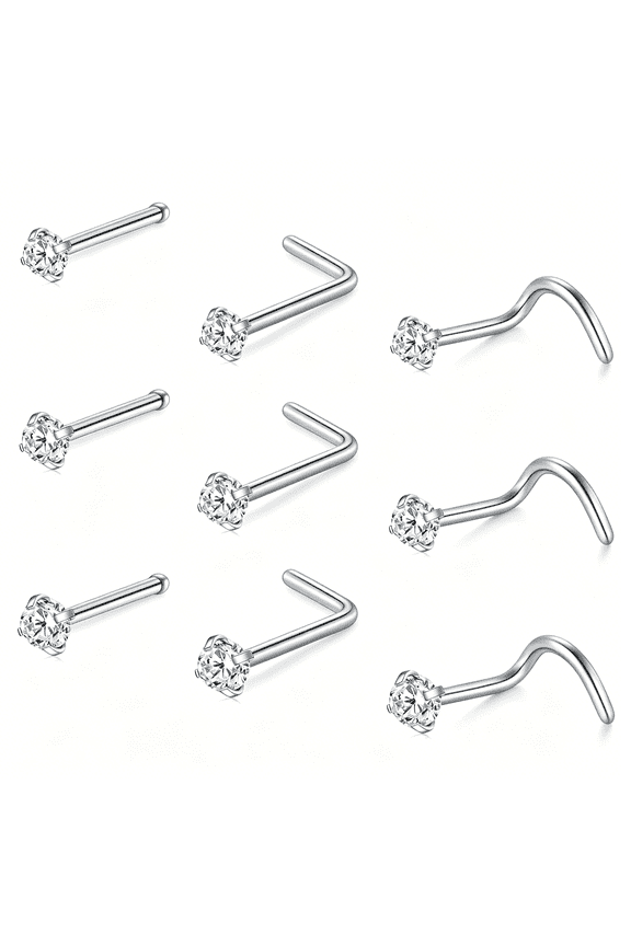 Silver Nose Studs 18G 20G 22G Titanium Threadless Nose Ring Screw Corkscrew Nostril Piercing Jewelry for Women Men 16G Flat Back Tragus Helix Cartilage Earring Stud 6Mm 8Mm Labret Jewelry