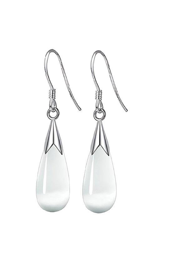 Silver Plated Cat's Eye Drop Earrings for Women, Korean Water Drop Dangle Jewelry, Hypoallergenic Lightweight Face Framing Accessories