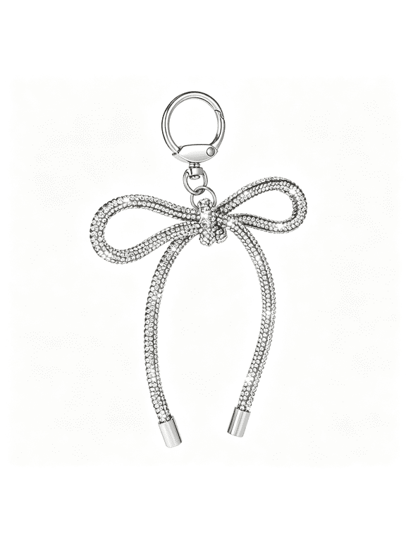 Silver Rhinestone Bow Keychain for Women Elegant Bowknot Purse Charm, Y2K Bag Accessories, Cute Bow Key Ring for Handbags, Gifts Handbag Charms