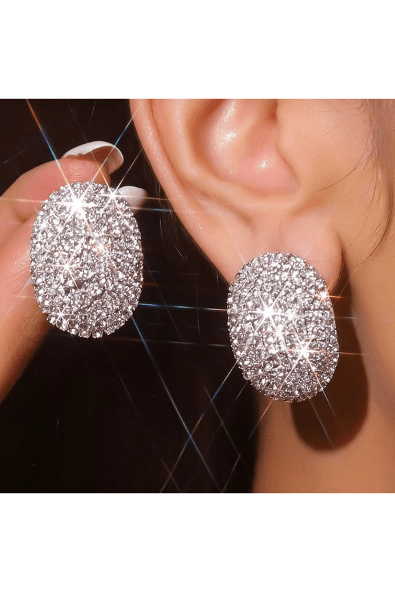 Silver Rhinestone Earrings Large Round Sparkling Crystal Stud Statement Earrings Simple Trendy Dangle Earrings Formal Prom Jewelry Gift for Women Earrings for Women Trendy