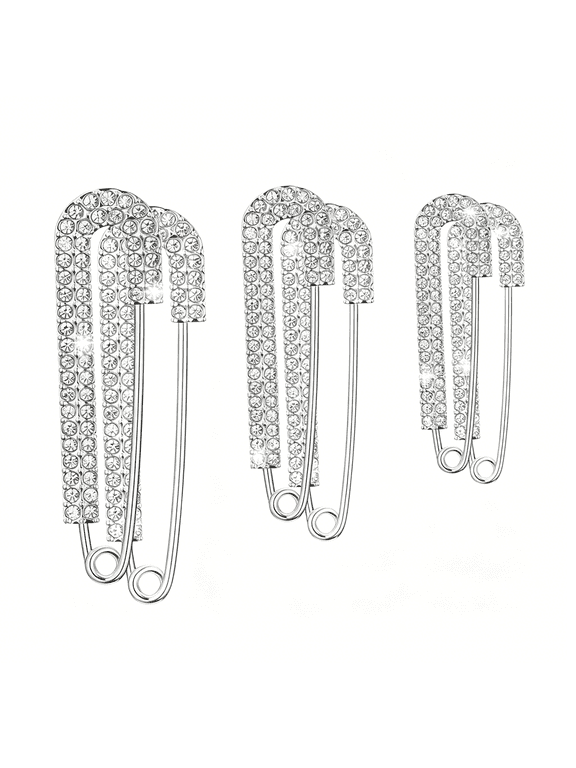 Silver Rhinestone Safety Pins,6Pcs 3Size Faux Crystal Shiny Brooch Clips for Women Sweater Shawl Pins for Shirt Dress Scarves,Lapel Hats,Suit Jackets,Accessories Large Safety Fashion Brooch
