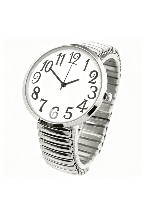 Silver Super Large Face Easy to Read Stretch Band Expansion Watch NIB Women Men Analog Quartz Fashion Gift Jewelry Accessory