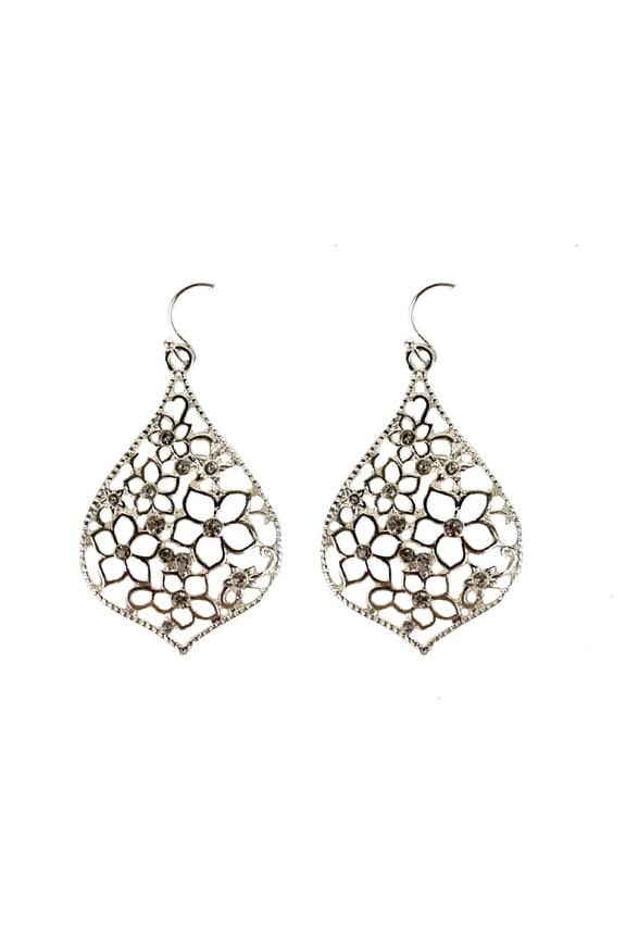 Silver-Tone T-Drop Flower Earrings Silver Dangle Earrings