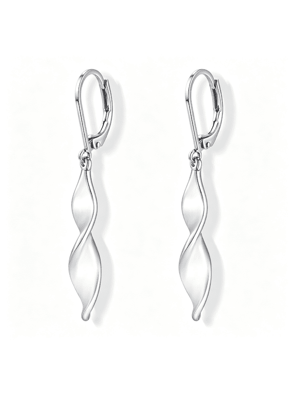 Silver Twisted Leverback Earrings for Women|Hypoallergenic Silver Spiral Drop Dangle Earrings for Women Statement Lightweight Leverback Dangling Jewelry Gifts