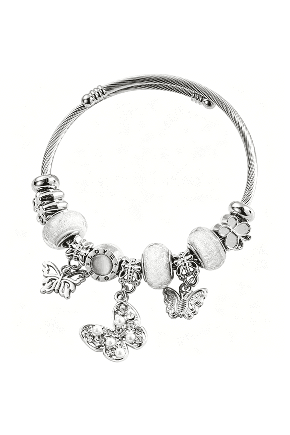 Silver Women Bracelets - Adjustable Charm Bracelets for Women Birthday Gifts Favors Titanium Steel Bracelet Bundle Jewelry Kit