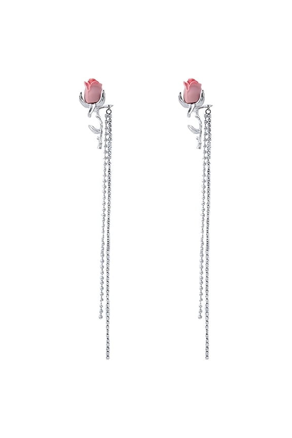 Simple Chain Earrings Pink Gradient Rose Long Chain Tassel Light Earrings Pearl Threader Earrings 100mm Hoop Earrings for Women