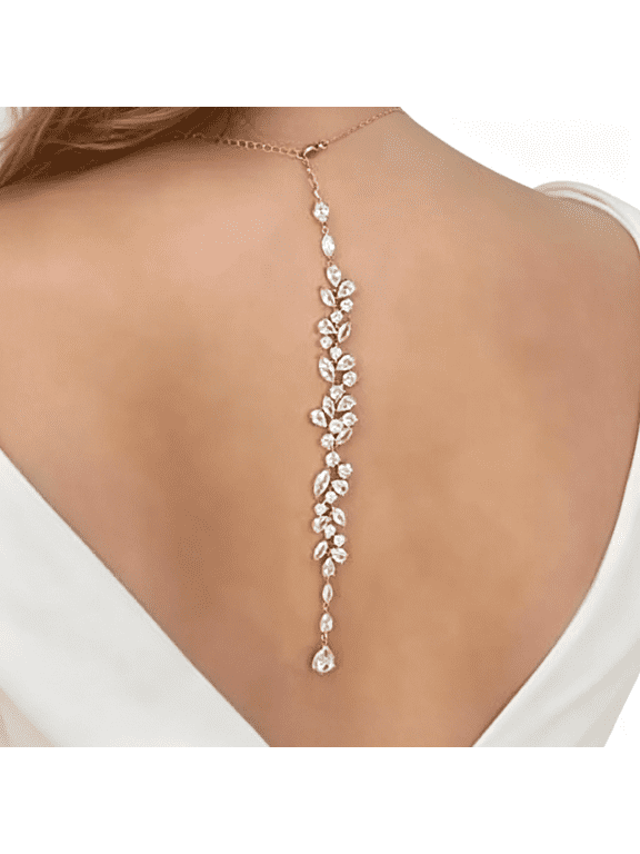 Simple Crystal Leaf Back Chain Body Jewelry for Women Festival Rhinestone Necklace Bridal Wedding Backdrop Body Accessories Jewelry Crystal Leaf Back Necklace