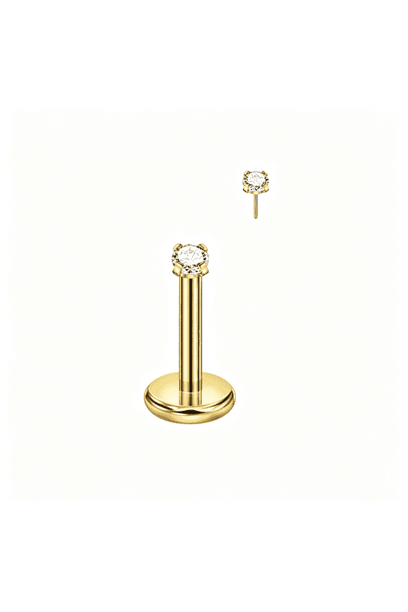 Single 316L Surgical Steel Threadless Labret Stud with Cz for Nose Cartilage Helix Rook Conch Tragus Earlobe Piercings