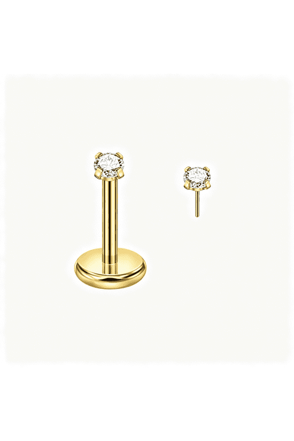 Single 316L Surgical Steel Threadless Labret Stud with Cz for Nose Cartilage Helix Rook Conch Tragus Earlobe Piercings