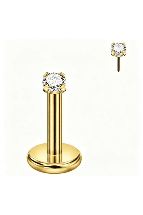 Single 316L Surgical Steel Threadless Labret Stud with Cz for Nose Cartilage Rook Conch Tragus Earlobe Piercings