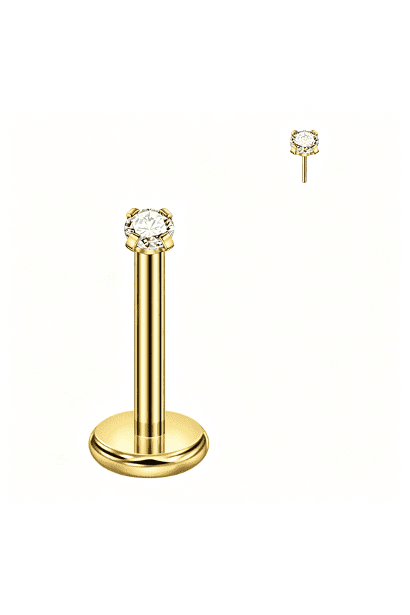 Single 316L Surgical Steel Threadless Labret Stud with Cz for Nose Cartilage Rook Conch Tragus Earlobe Piercings