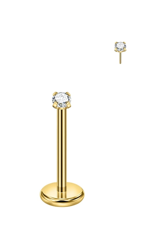 Single 316L Surgical Steel Threadless Labret Stud with Cz for Nose Cartilage Rook Conch Tragus Earlobe Piercings