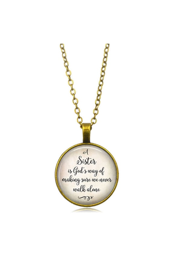 Sister Necklaces Personalized English Letters Gifts for Sister Time Gem Crystal Quote Glass Necklace Bronze
