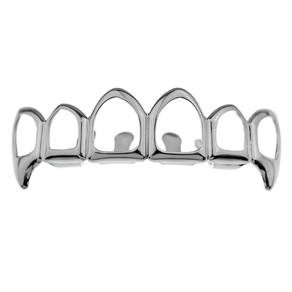 DESIGNICE Six 6 Tooth Open Face Hollow Top Upper Teeth Silver Tone Vampire Fangs Vampire Teeth