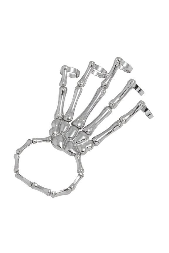 Skeleton Hand Bracelet Halloween Hand Bone Skeleton Elastic Bracelet Metal Ghost Hand Bracelet Adjustable Skull Fingers Wristband for Men Women Cosplay Halloween Jewelry