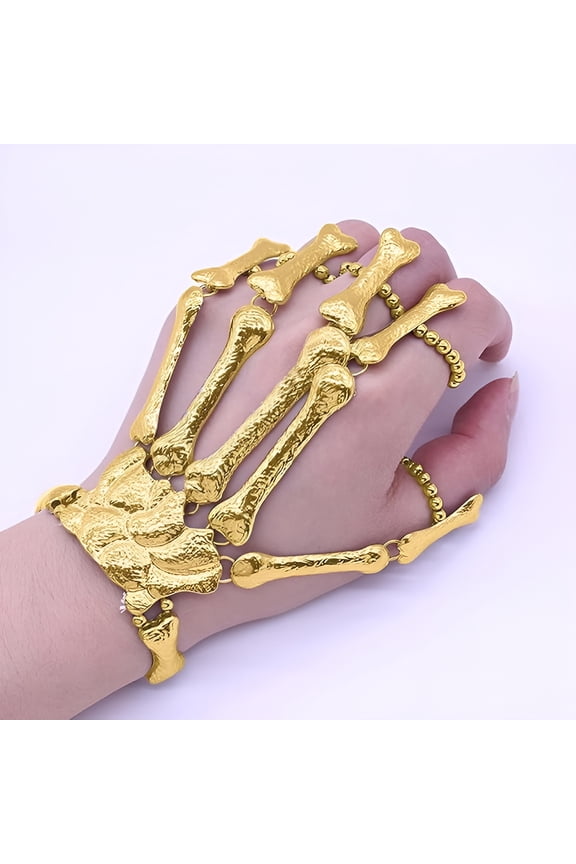 Skeleton Hand Bracelet for Women and Men, Rock Hand Chain Halloween Costume Accessory, Flexible to Wear for Your Halloween Cosplay Costume (Silver)