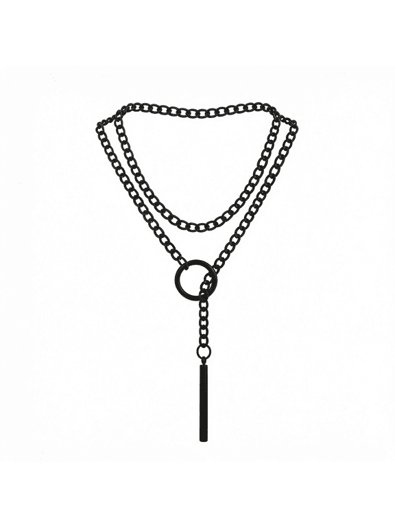 Slip Chain Necklaces for Women,Stainless Steel O-Ring Adjustable Lariat Y-Necklace,Punk Gothic Cuban Collar Choker Necklace for Women,Trendy Slip Chain Necklace for Women