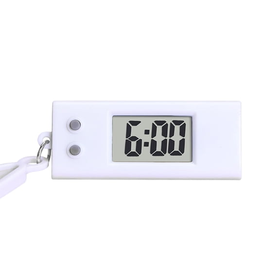 DESIGNICE Small Clock Digital, Keychain Display, 2.2X1 in Plastic Housing, Silent Travel Alarm Clock, Time Tracking, Outdoor Travel, White Casing, 1 Pc