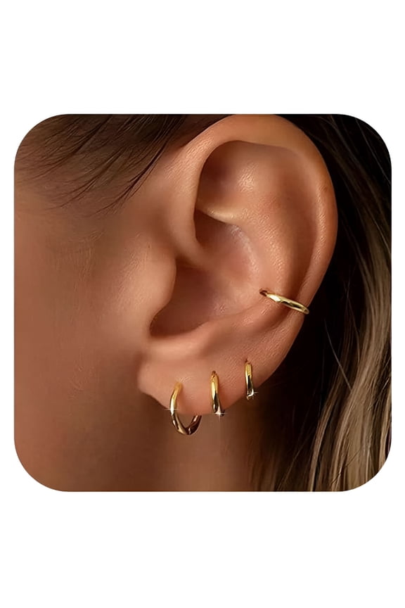 Small Gold Huggie Hoop Earrings Set for Women,Hypoallergenic 14K Real Gold Plated Stack Cartilage Earring,Earrings Sets for Multiple Piercing Lightweight Small Thin Cute Dainty Trendy Clip