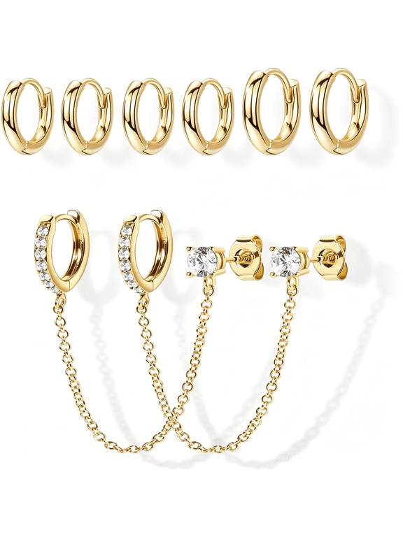 Small Gold Huggie Hoop Earrings Set for Women Men Hypoallergenic 14K Plated Stack Cartilage Earrings,Multiple Piercing Lightweight Mini Thin Cute Dainty Trendy Jewelry Set