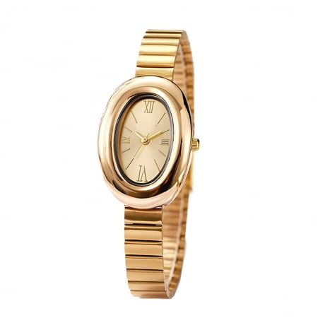 DESIGNICE Small Gold Watches for Women,Analog Womens Watch with Stainless Steel Expansion Band,Oval Case Roman Dial,Water Resistant