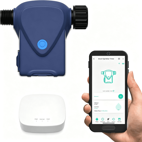 DESIGNICE Smart Sprinkler Timer,Ip66,Programmable Water Timer for Garden Hose,Rain Delay/Manual/Automatic Watering System,Digital Irrigation for Yard,Lawn,Long-Range,Hub Included